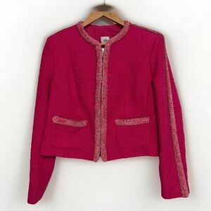 Cabi Blazer Tweed Ballroom Cropped Collarless Hot Pink  Blazer Women’s  Medium
